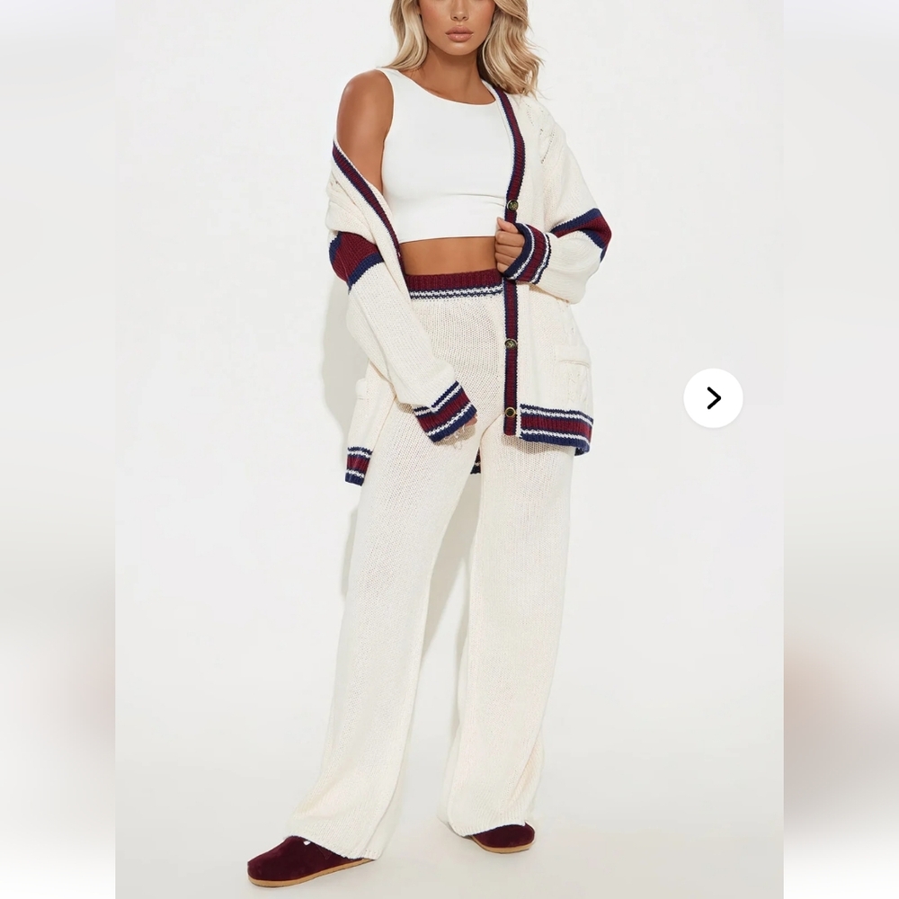 Fashion Nova Cream Wide Leg Knit Pants